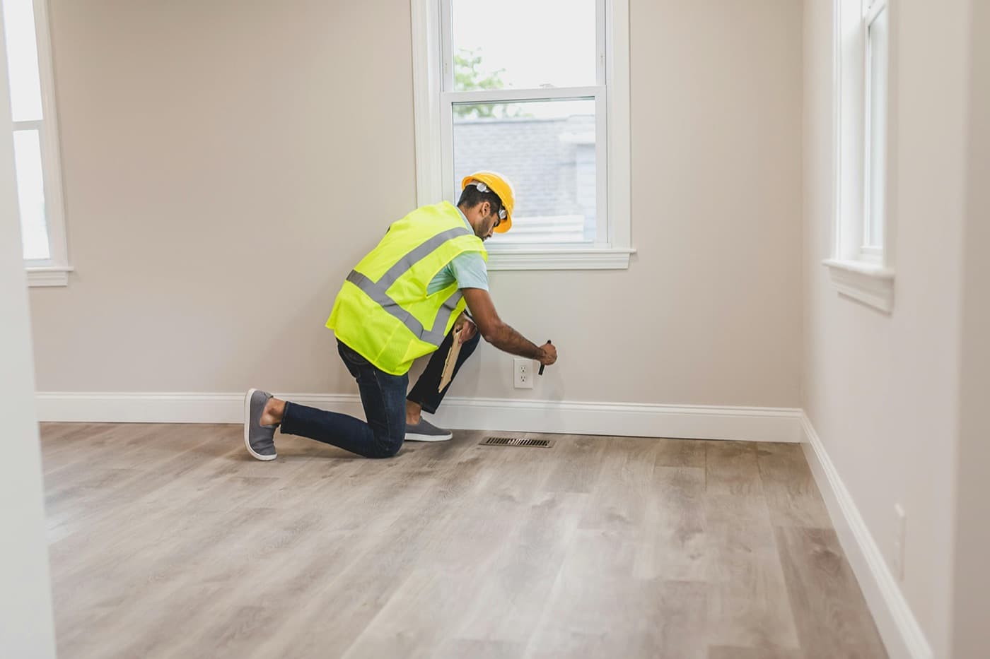 Inspector checking finishes in a new Dubai property